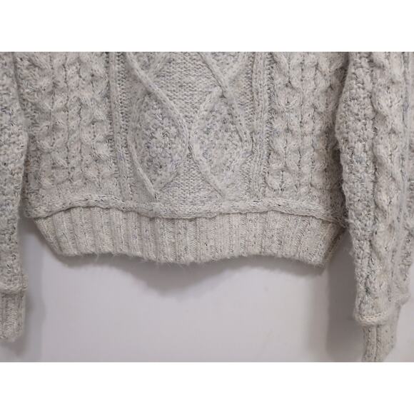 Vintage Chunky Cable Knit Sweater Women Sz M Gray Sparkle Pullover Nordic Preppy - Picture 3 of 15